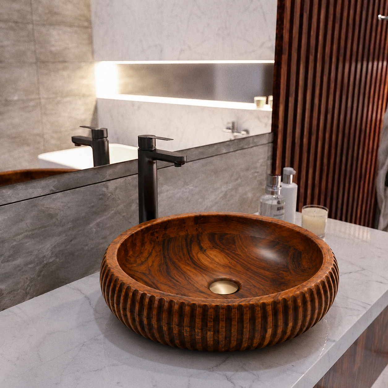 Designer wooden wash basin and vanity furniture by Luxerwood in Lucknow