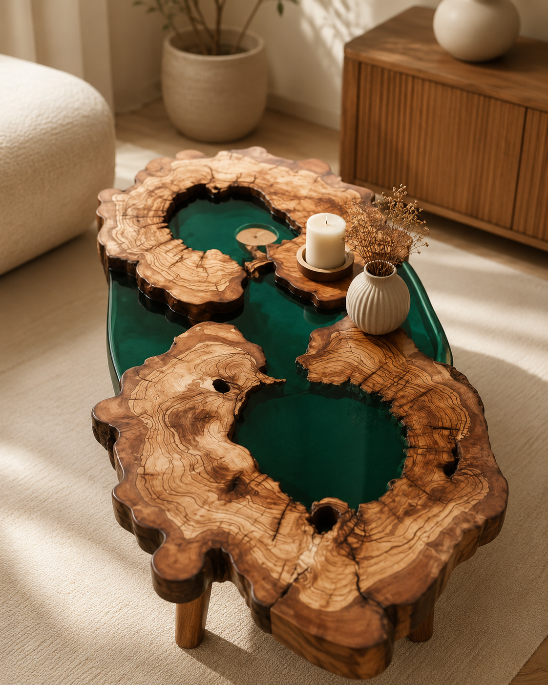 Custom live-edge epoxy resin coffee table in Lucknow by Luxerwood