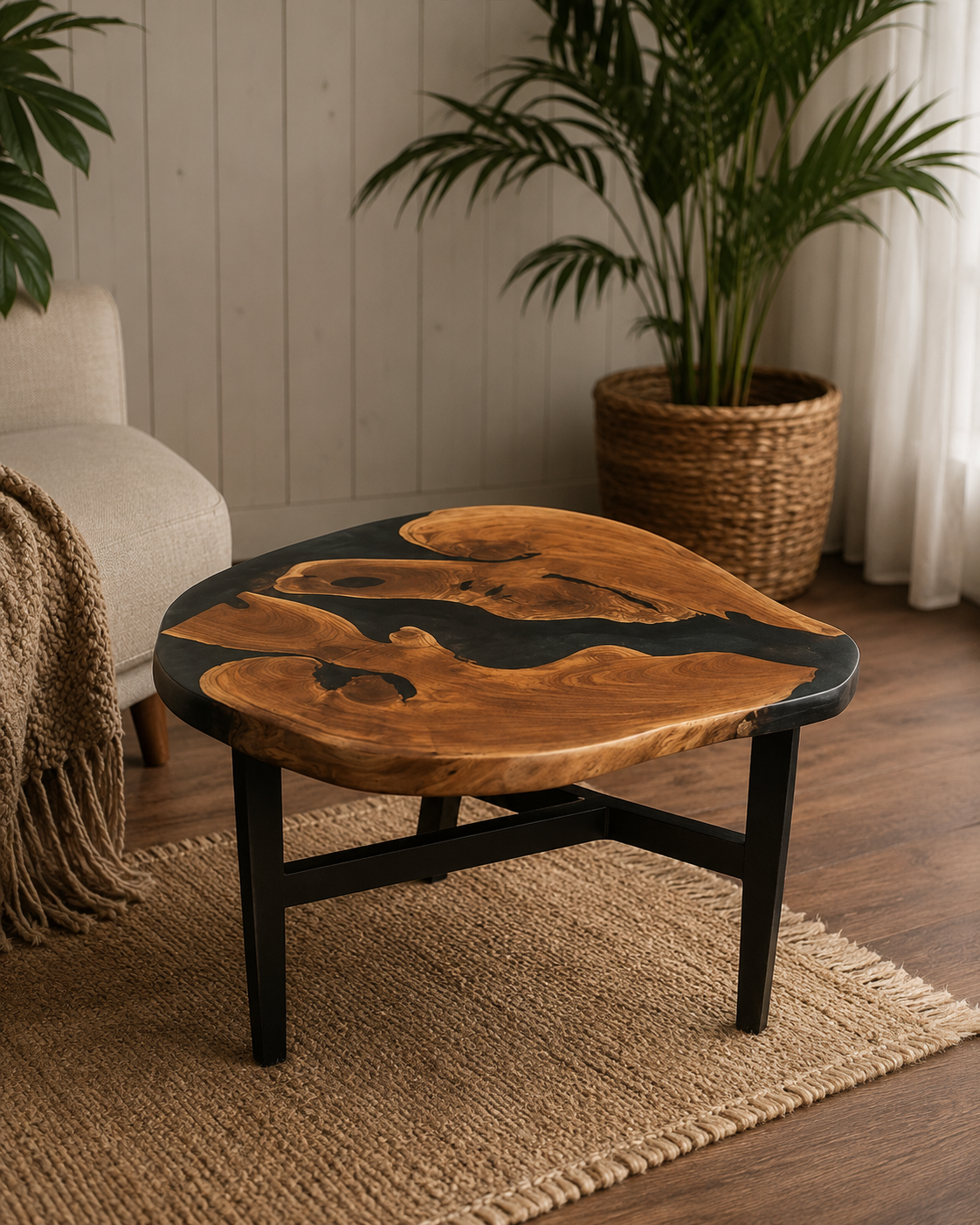 Round bespoke wooden coffee table with natural grain by Luxerwood Lucknow