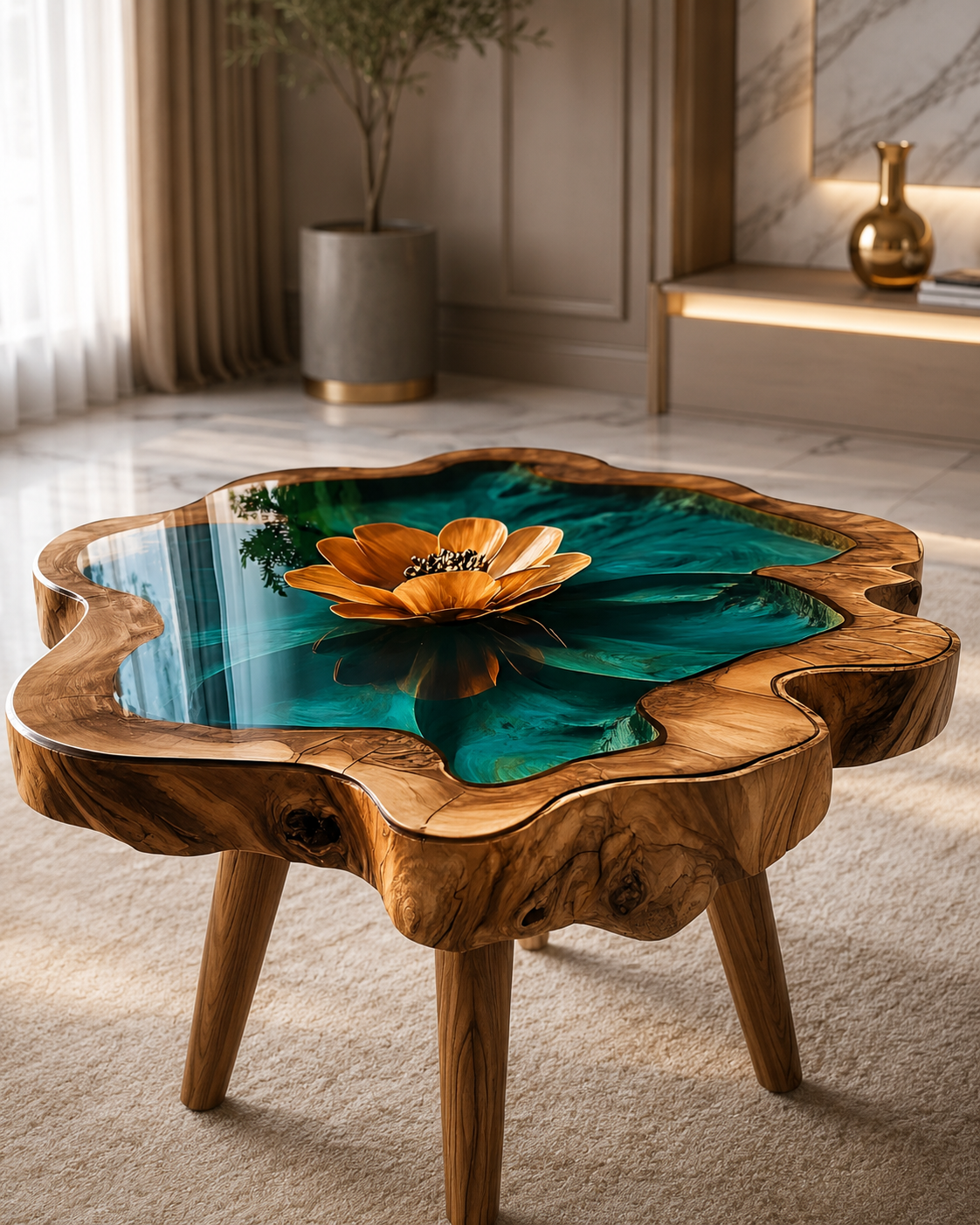 Turquoise epoxy resin and wood custom table in Lucknow